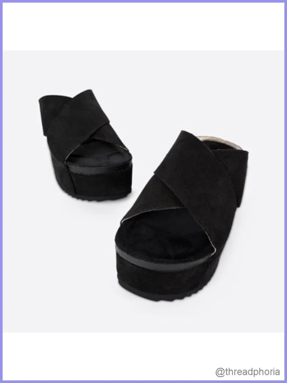 Women's Suede Platform Sandals Cork Footbed Criss Cross Straps Slide Flatforms